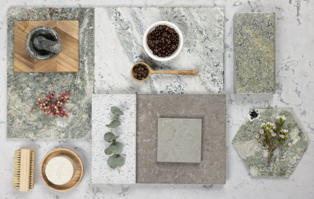 Borghamn limestone and Kolmården marble in various surface finishes