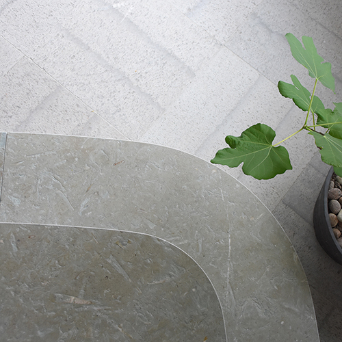 Floor and stairs in Light Gray Borghamn Limestone